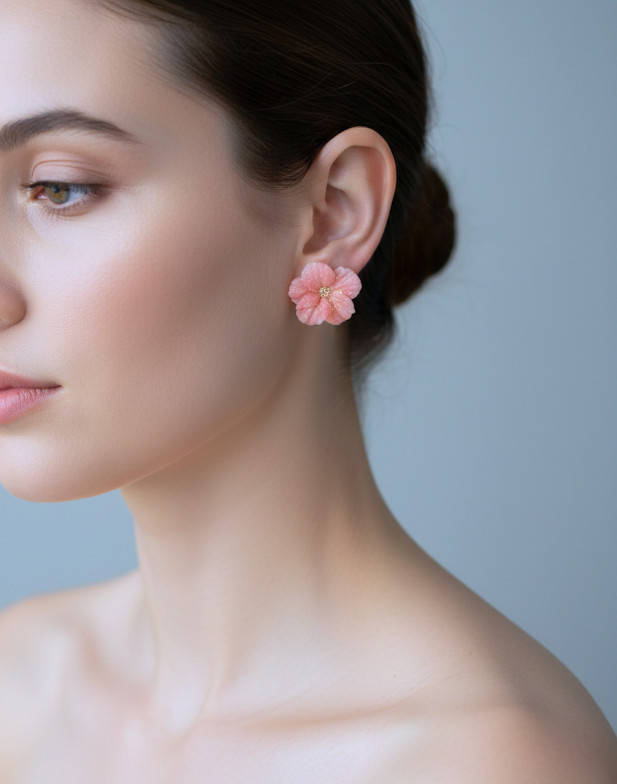 Kolczyki Kwiat średni - brzoskwiniowe - obrazek 4