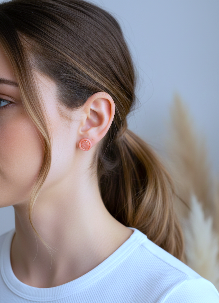 Kolczyki Kółka z ramką marmurkowe - brzoskwiniowe - obrazek 3