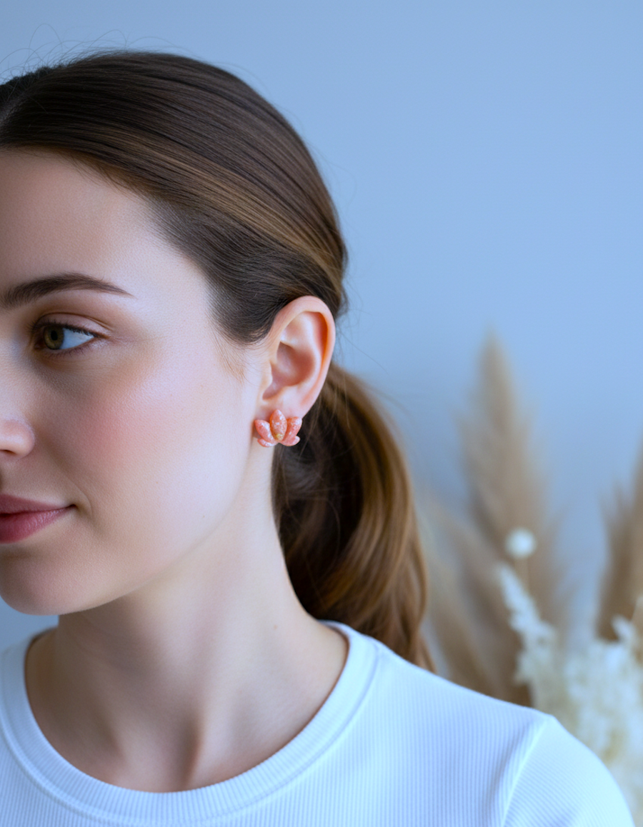 Kolczyki Lotos marmurkowe - brzoskwiniowe - obrazek 3