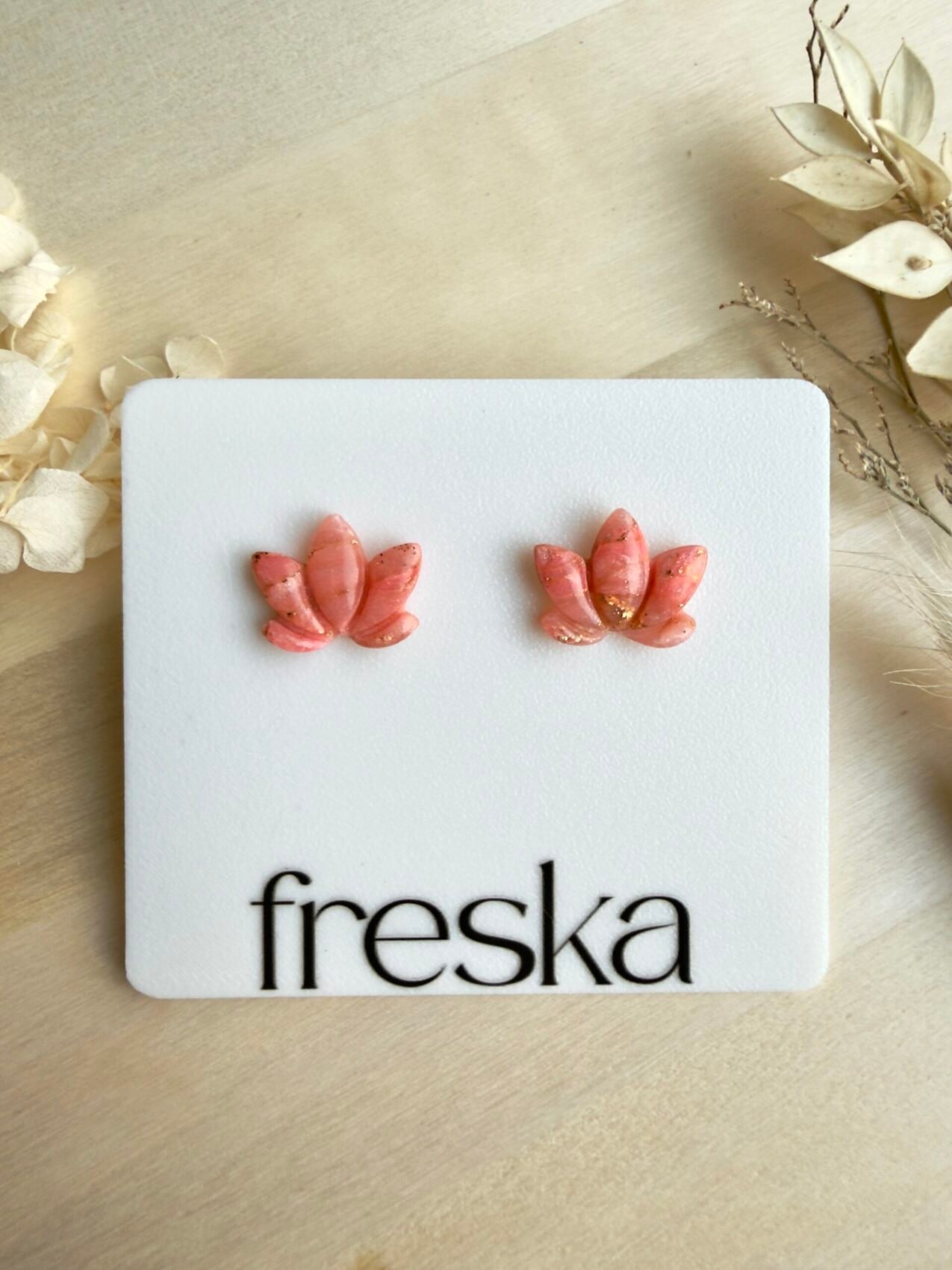 Kolczyki Lotos marmurkowe - brzoskwiniowe