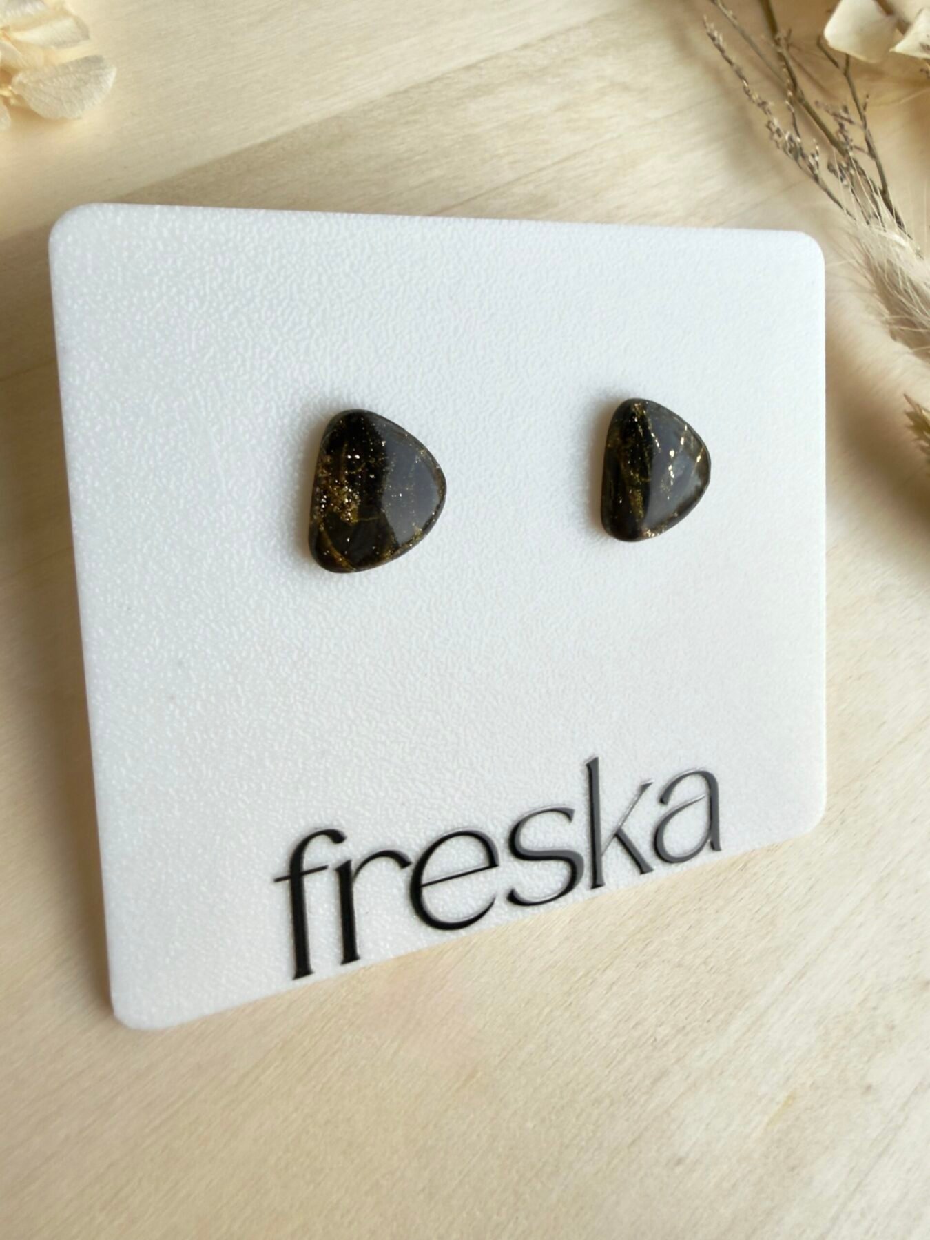 Kolczyki Kamień - czarno-złote - obrazek 4