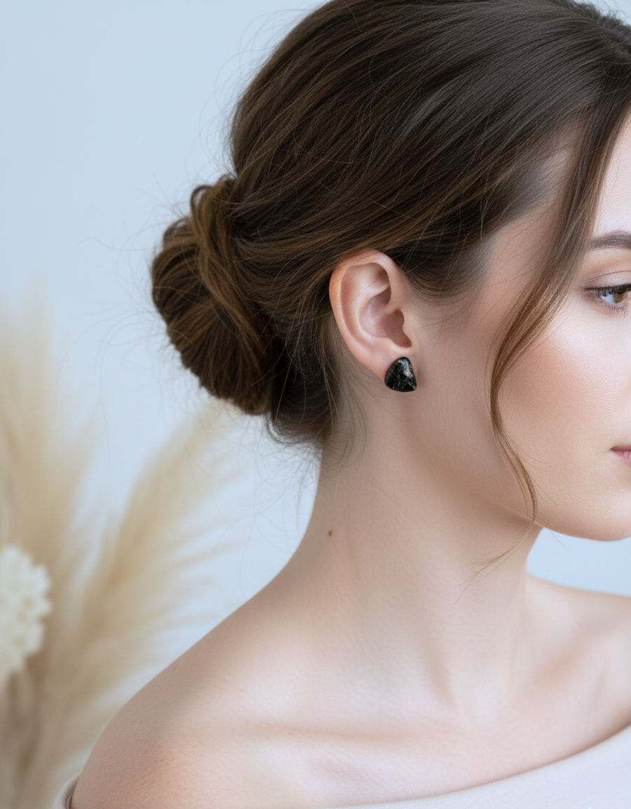 Kolczyki Kamień - czarno-złote - obrazek 2