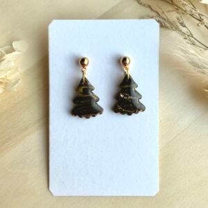 Kolczyki Choinki - czarno-złote marmurki