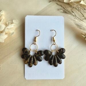 Kolczyki Wachlarze - czarno-złote marmurki