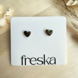 Kolczyki Serduszka - czarno-złote marmurki