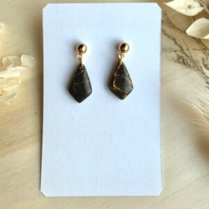 Kolczyki Romby - czarno-złote marmurki