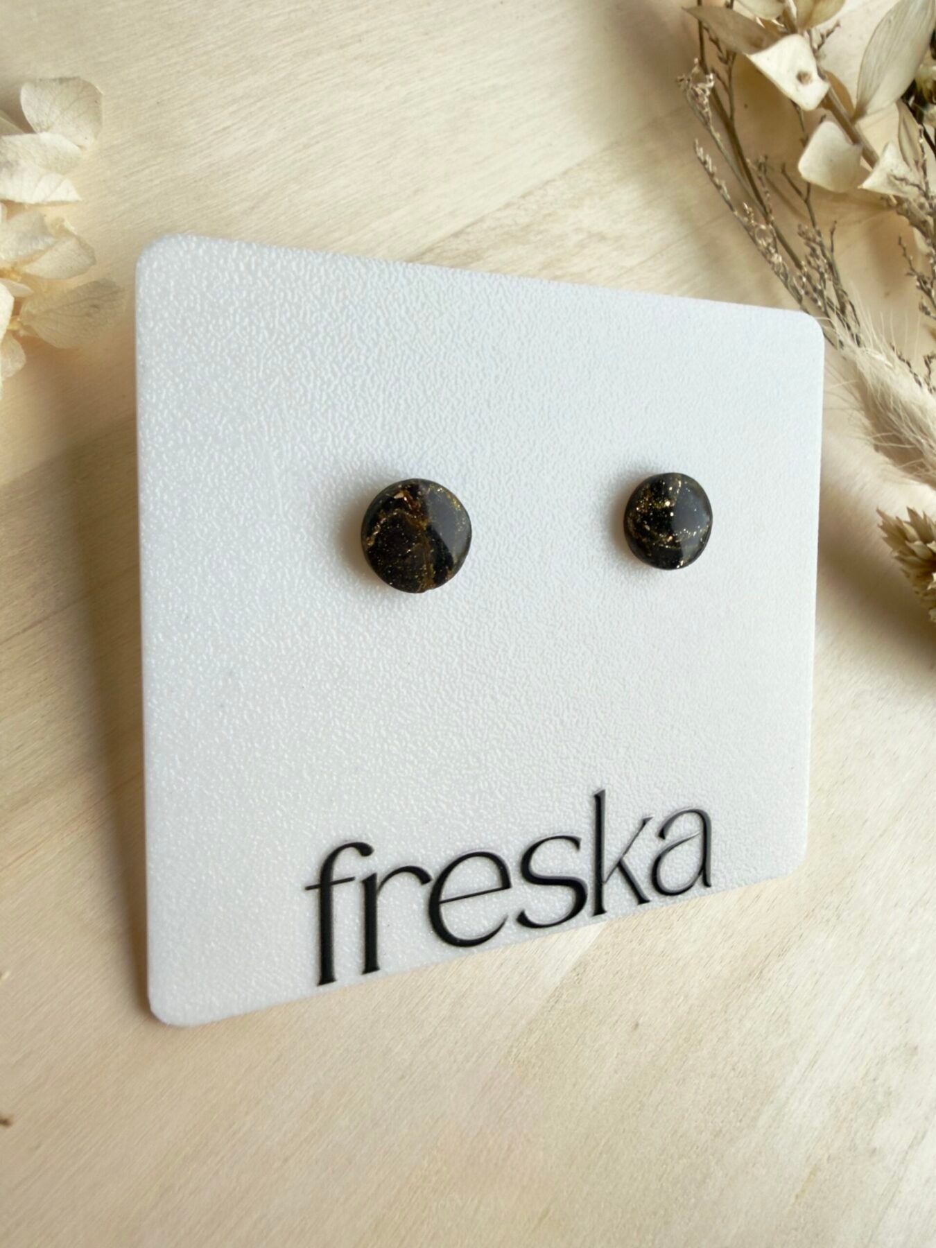 Kolczyki Kółka - czarno-złote marmurki - obrazek 2