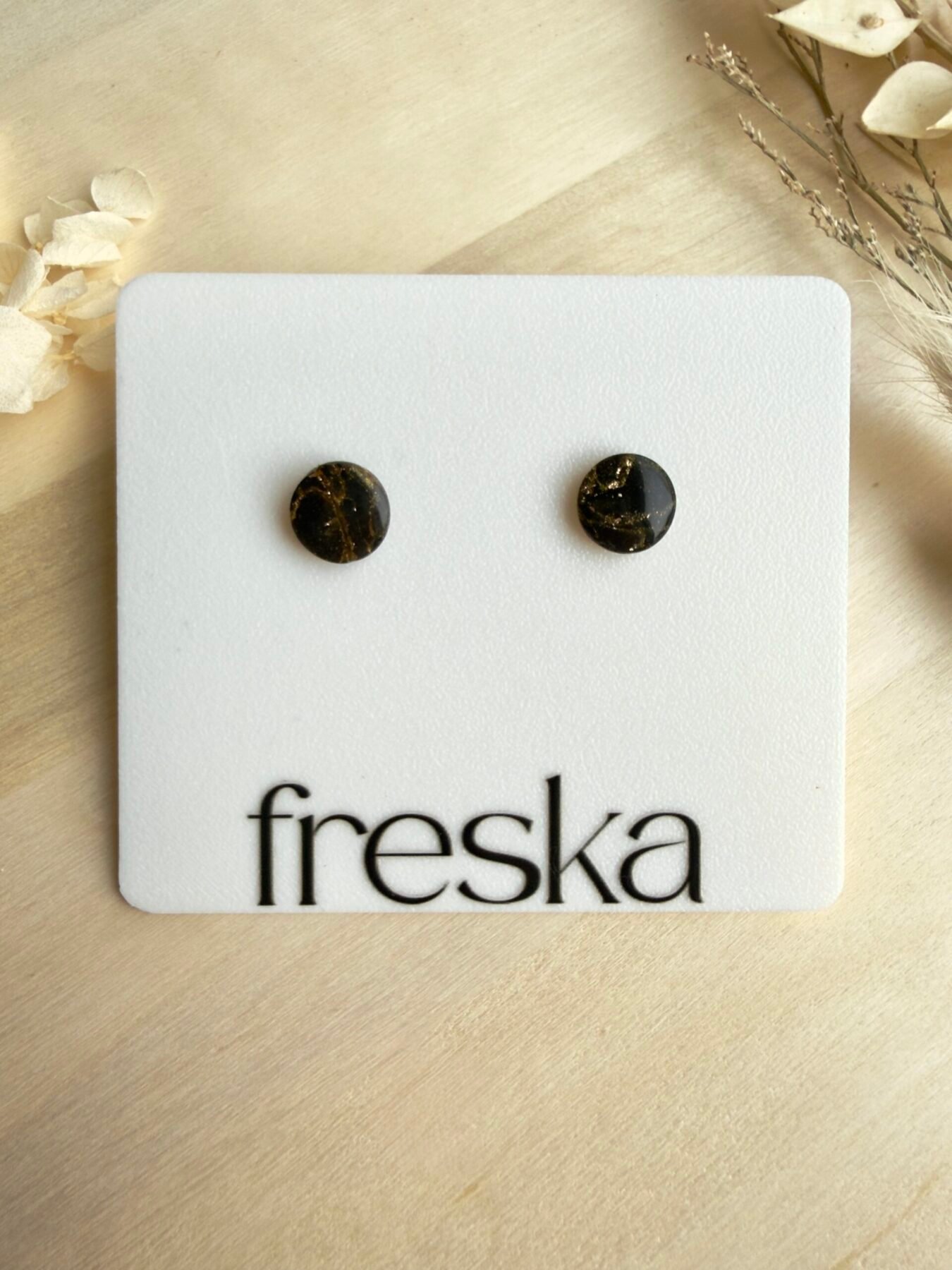 Kolczyki Kółka - czarno-złote marmurki