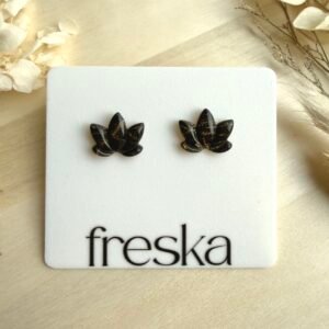 Kolczyki Lotos czarno-złote marmurki