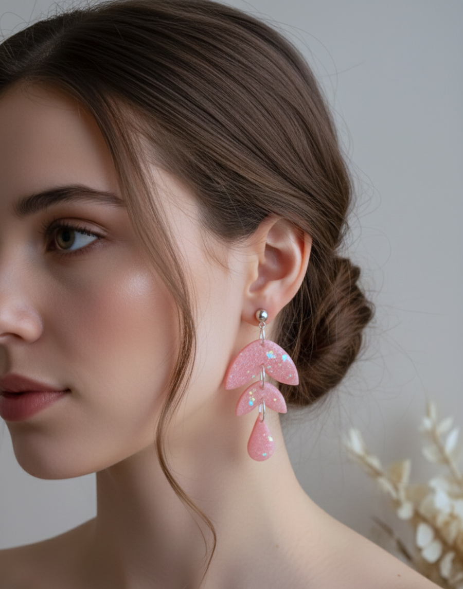 Kolczyki Pink Opal 3 elementy - JEDYNY EGZEMPLARZ - obrazek 4