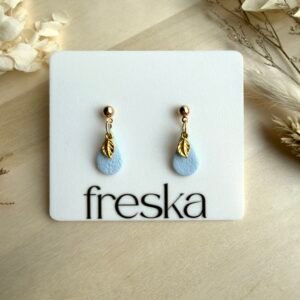 Kolczyki Kropelki z listkiem - błękitne