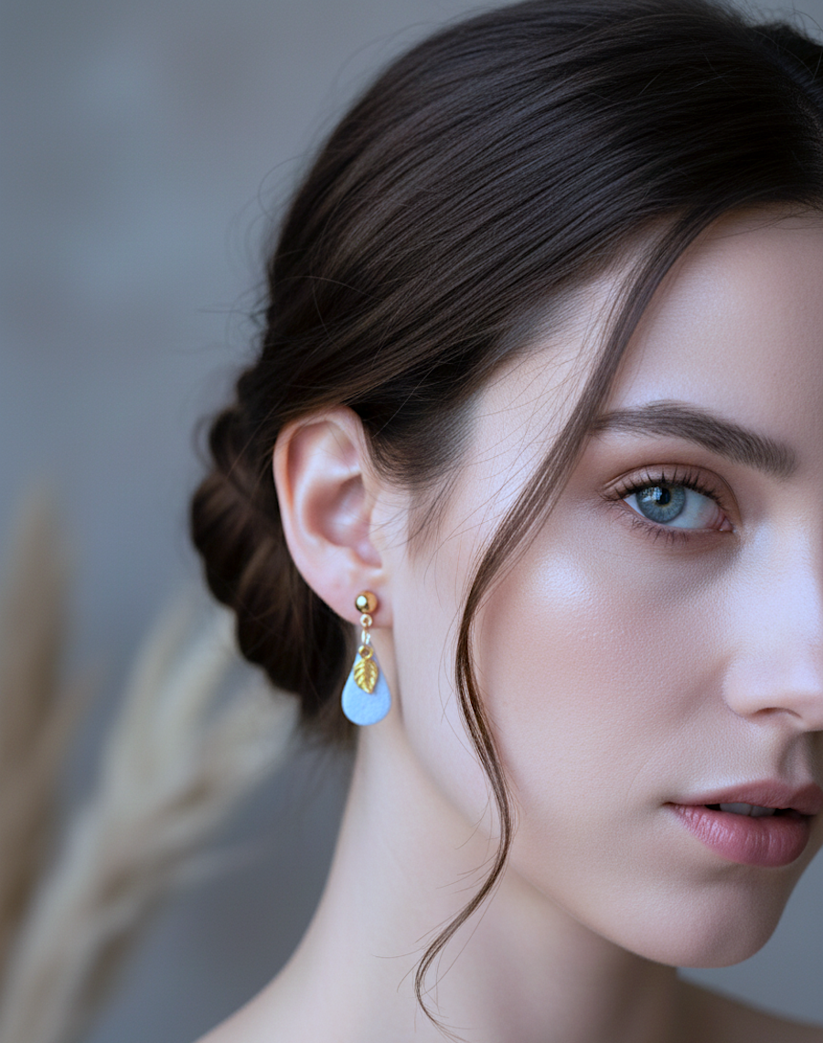 Kolczyki Kropelki z listkiem - błękitne - obrazek 4