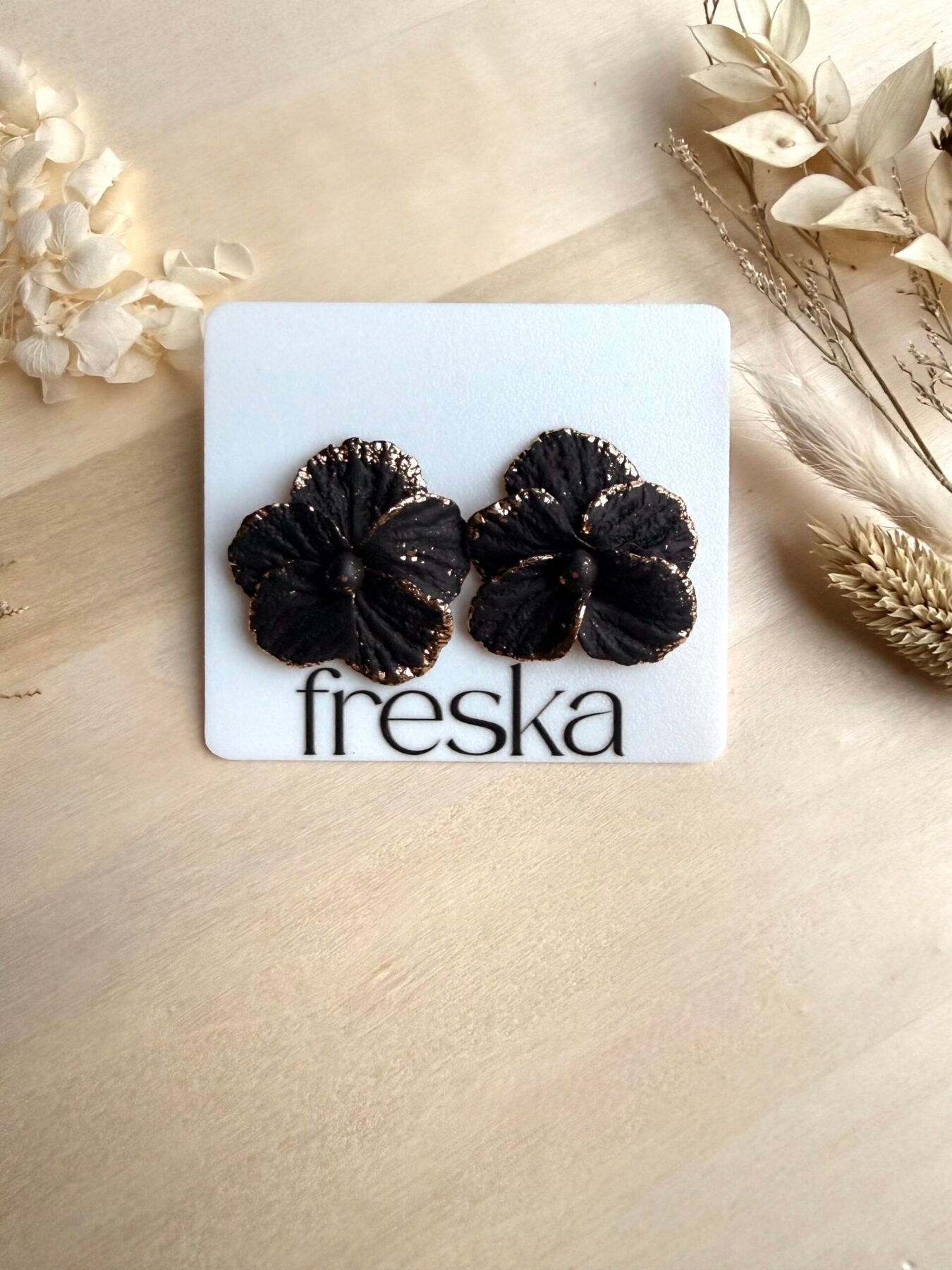 Kolczyki Kwiaty duże - czarno-złote
