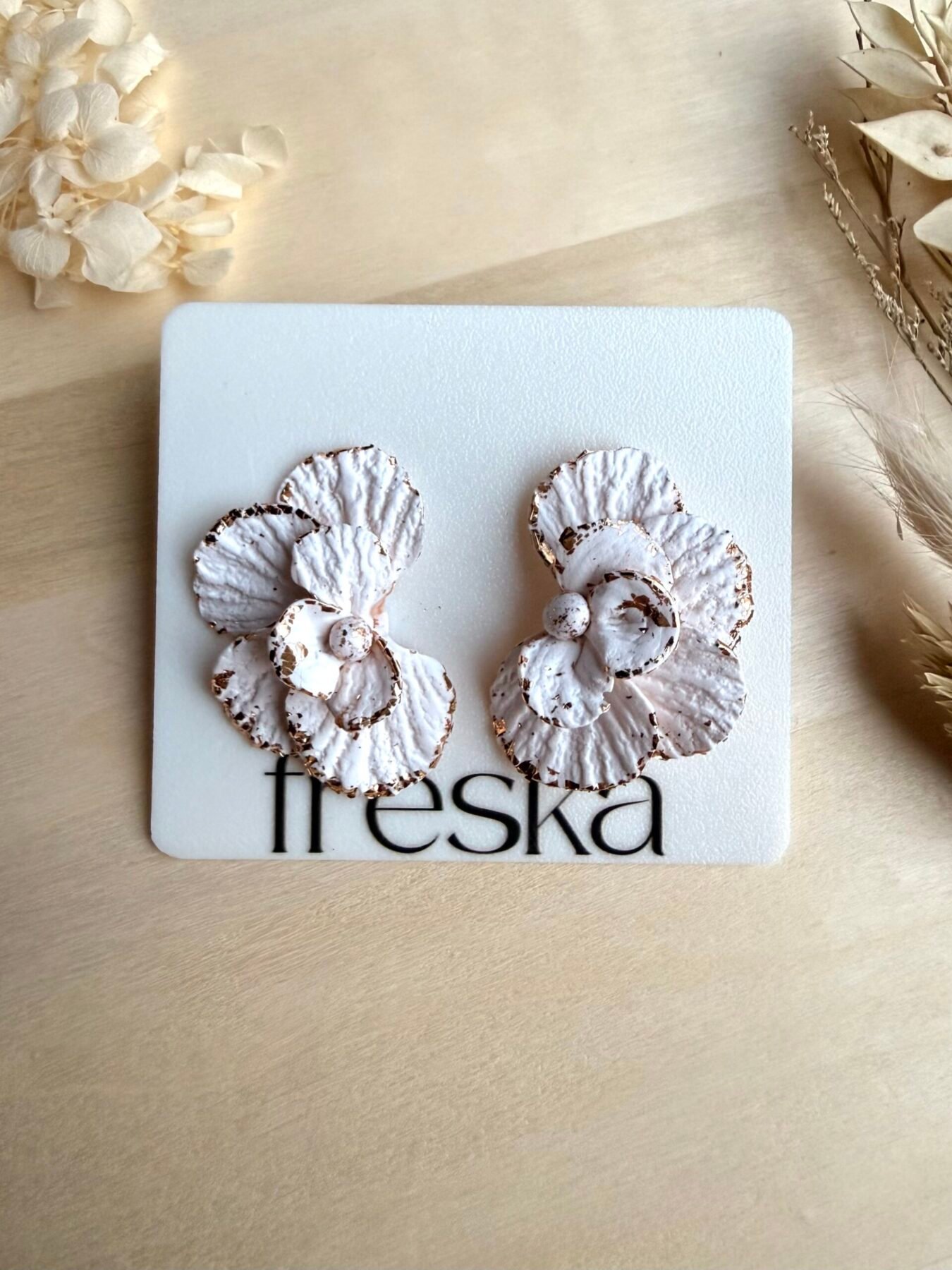 Kolczyki Półkwiaty - kremowo-złote