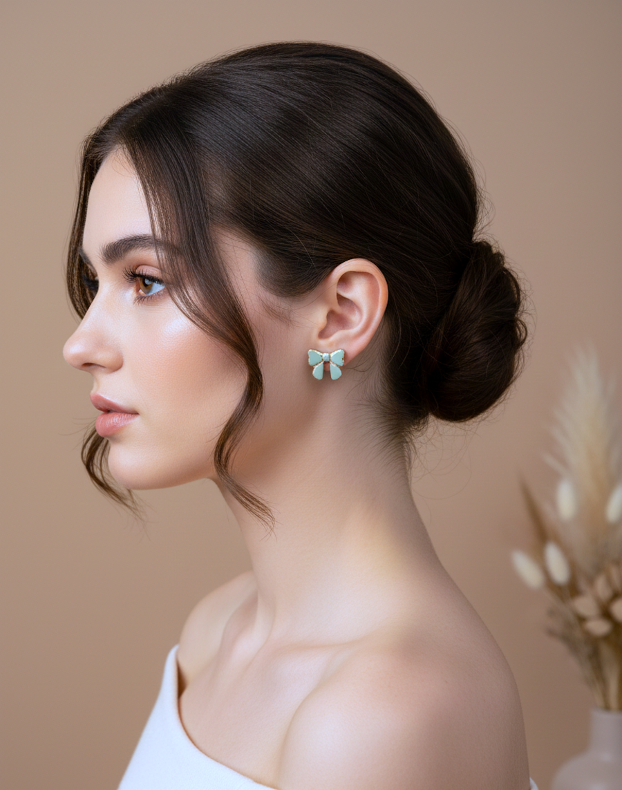 Kolczyki Kokardki matowe ze złotem - różne kolory - obrazek 9