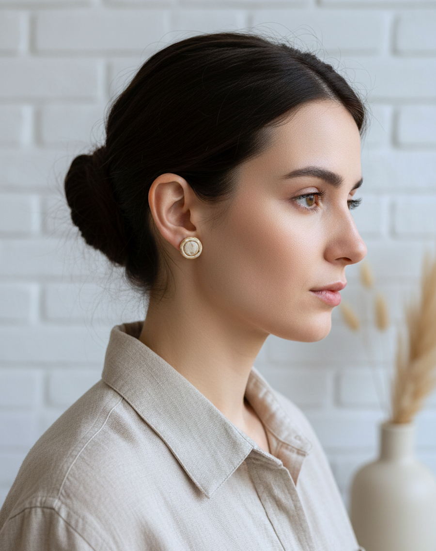 Kolczyki Kółka z ramką - piaskowo-złote - obrazek 3