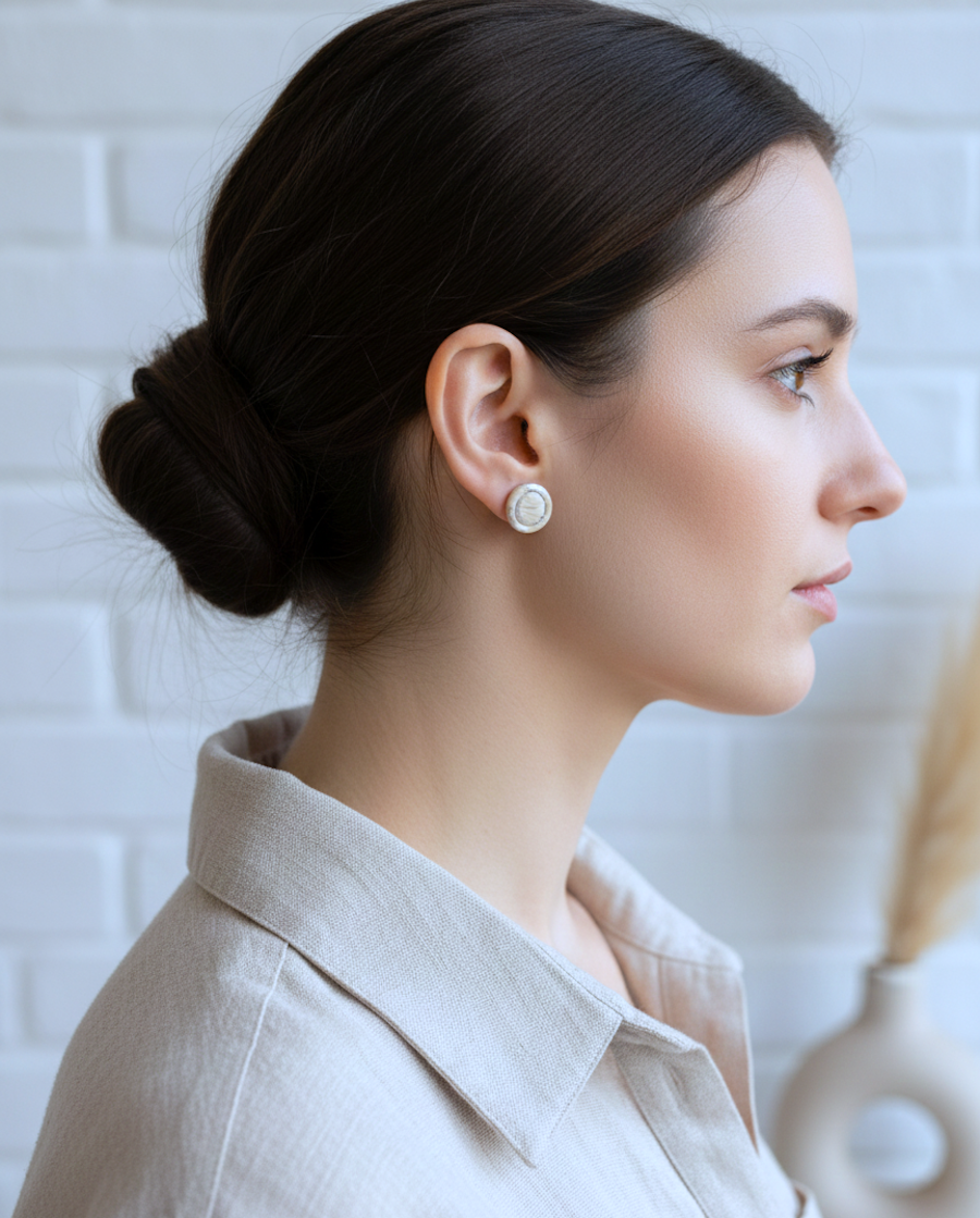 Kolczyki Kółka z ramką - piaskowo-srebrne - obrazek 3