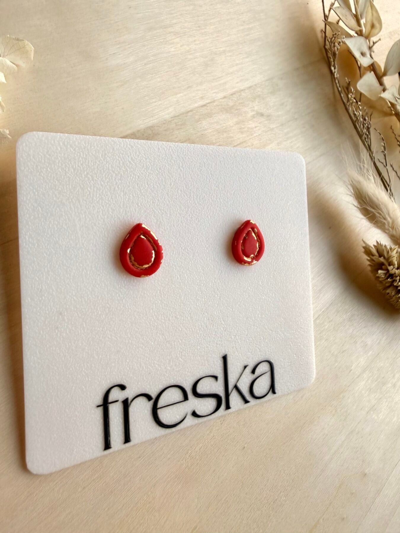 Kolczyki Łezki z ramką - czerwono-złote - obrazek 2