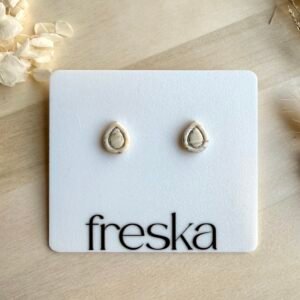 Kolczyki Łezki z ramką - piaskowo-srebrne