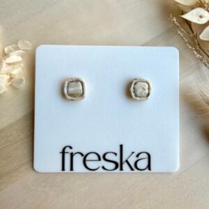 Kolczyki Kwadraty z ramką - piaskowo-srebrne