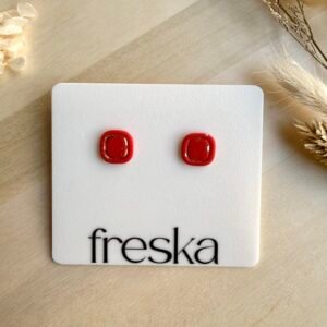 Kolczyki Kwadraty z ramką - czerwono-złote