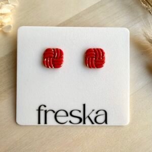 Kolczyki Plecione kwadraty czerwono-złote