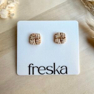 Kolczyki Plecione kwadraty piaskowo-złote