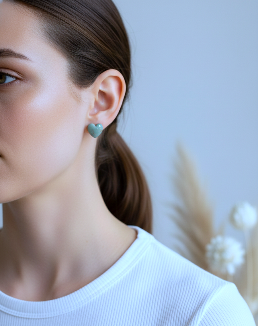 Kolczyki Serca 3D ze złotymi drobinkami - różne kolory - obrazek 5