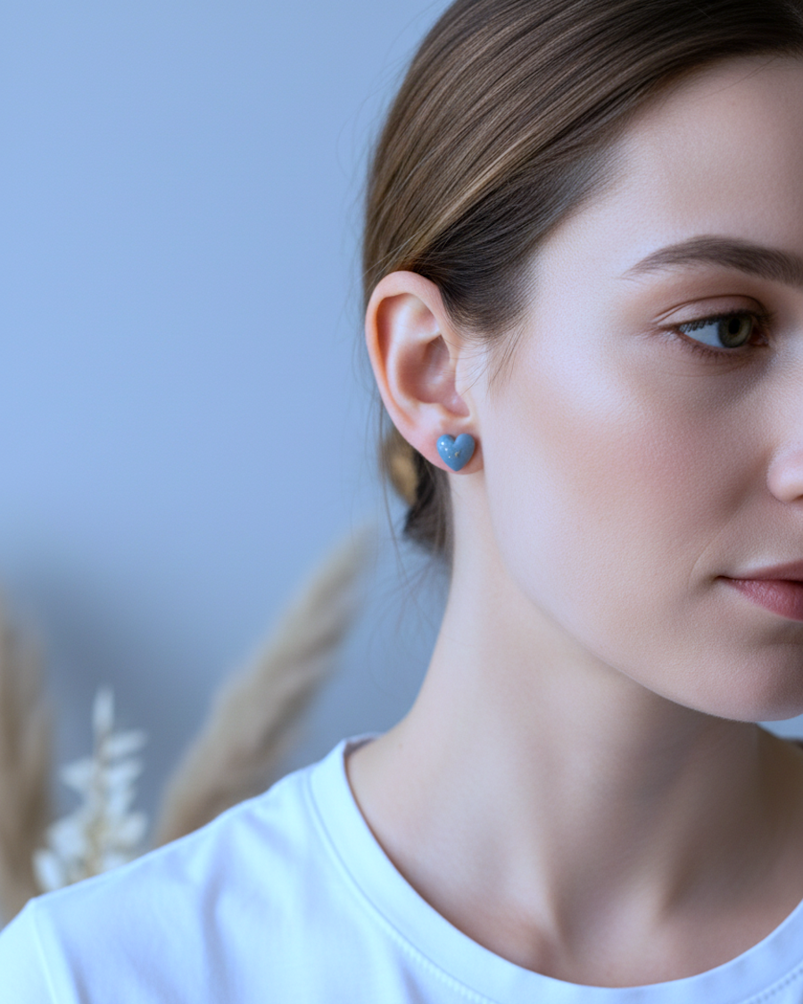 Kolczyki Serca 3D ze złotymi drobinkami - różne kolory - obrazek 10