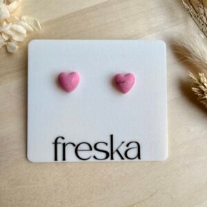 Kolczyki Serca 3D ze złotymi drobinkami - różowe