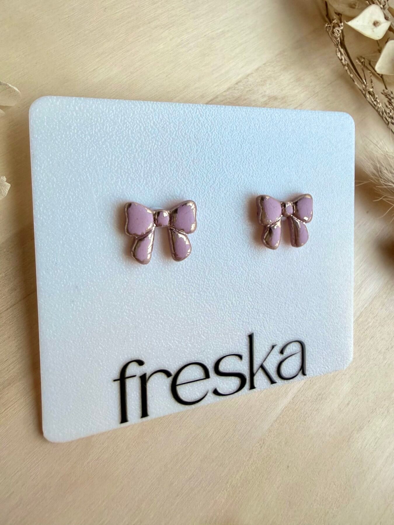 Kolczyki Kokardki ze srebrem - brudny róż - obrazek 4