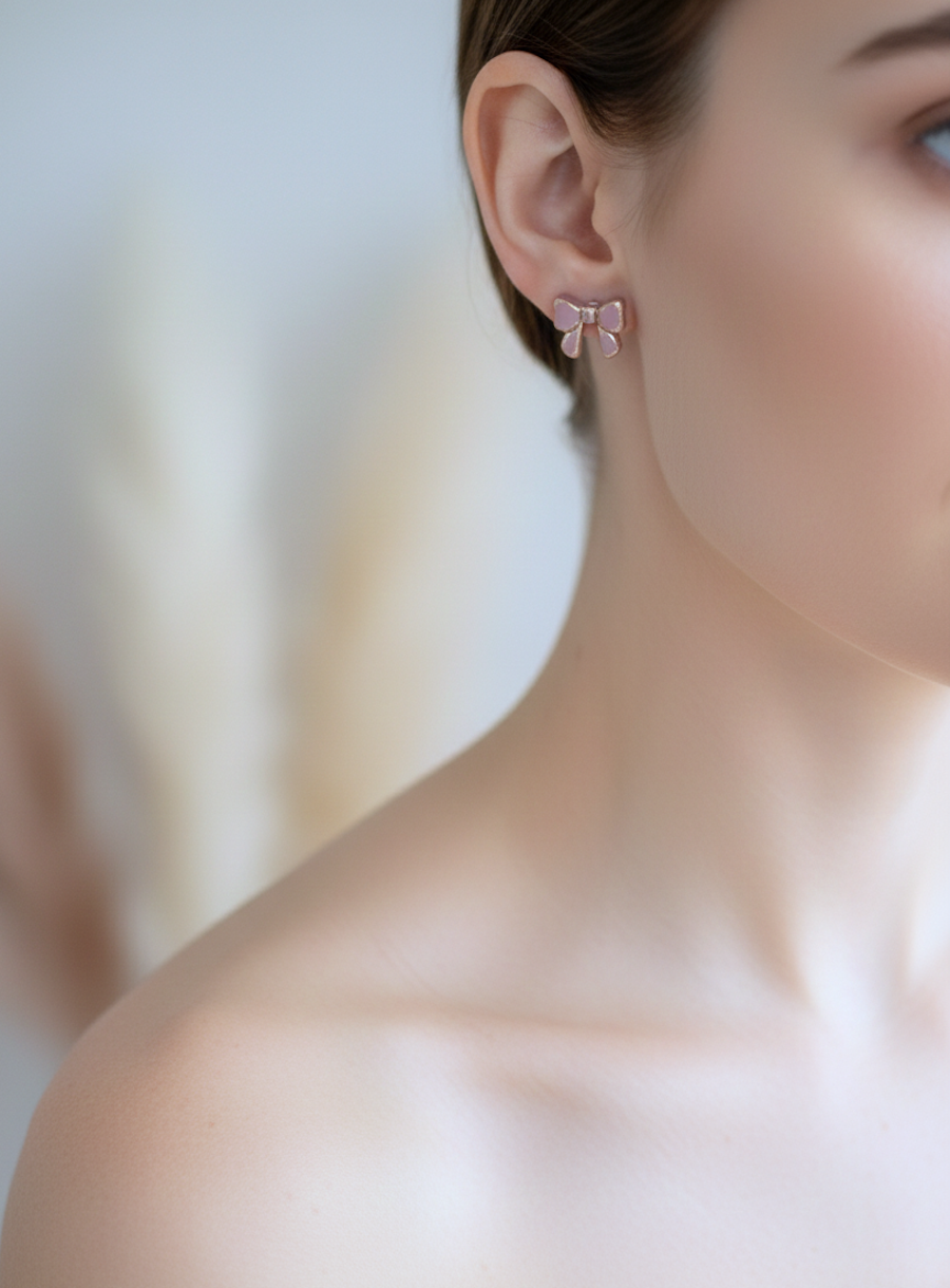 Kolczyki Kokardki ze srebrem - brudny róż - obrazek 3