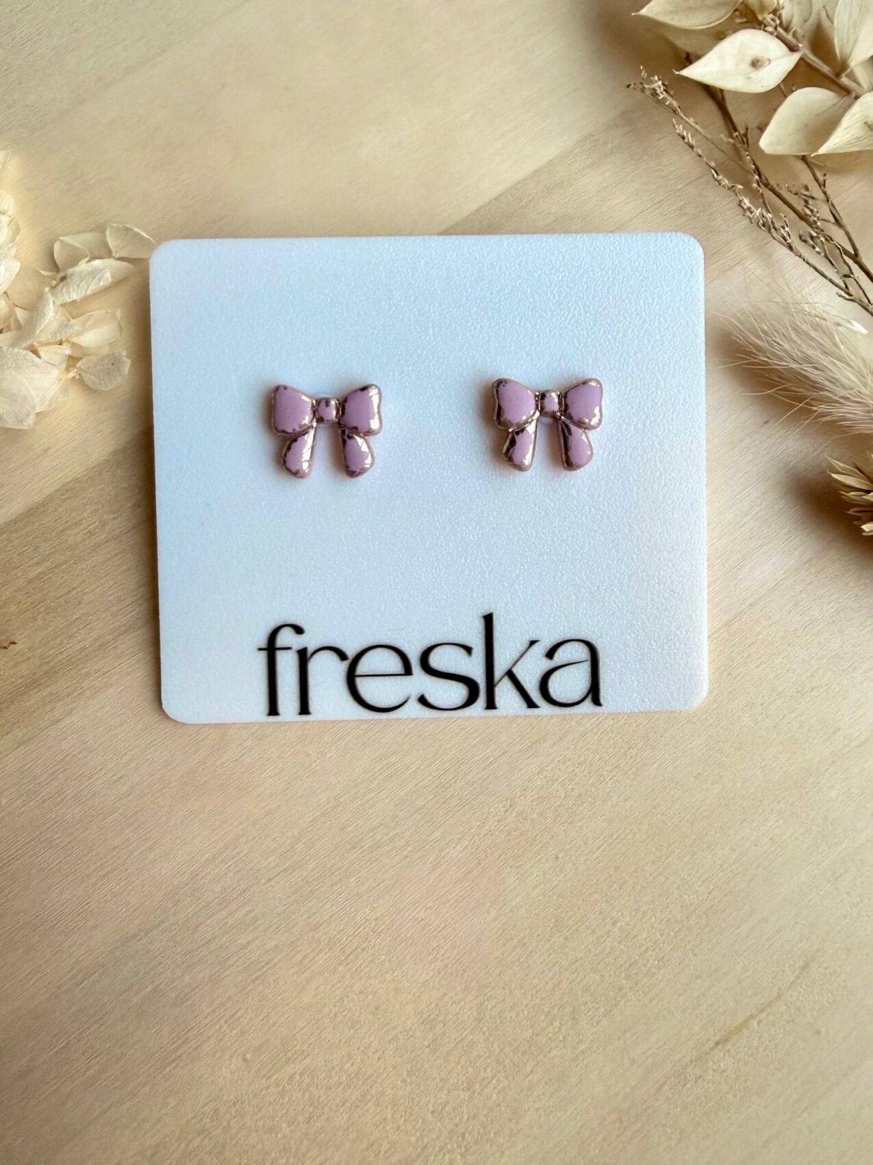 Kolczyki Kokardki ze srebrem - brudny róż