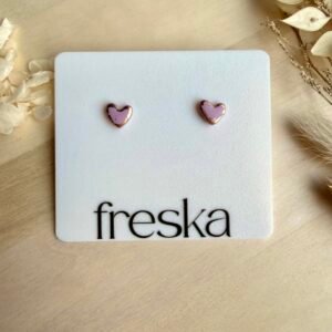 Kolczyki Serduszka ze złotem - pudrowy róż