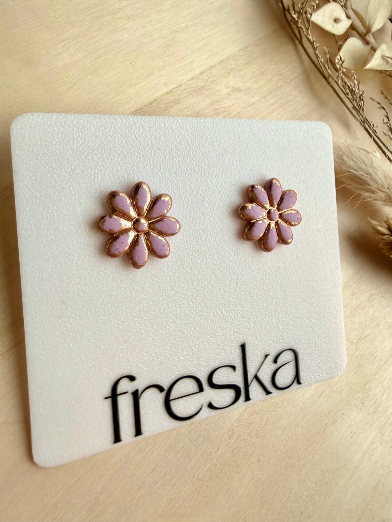 Kolczyki Stokrotki - brudny róż ze złotem - obrazek 2