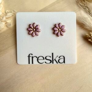 Kolczyki Stokrotki - brudny róż ze złotem