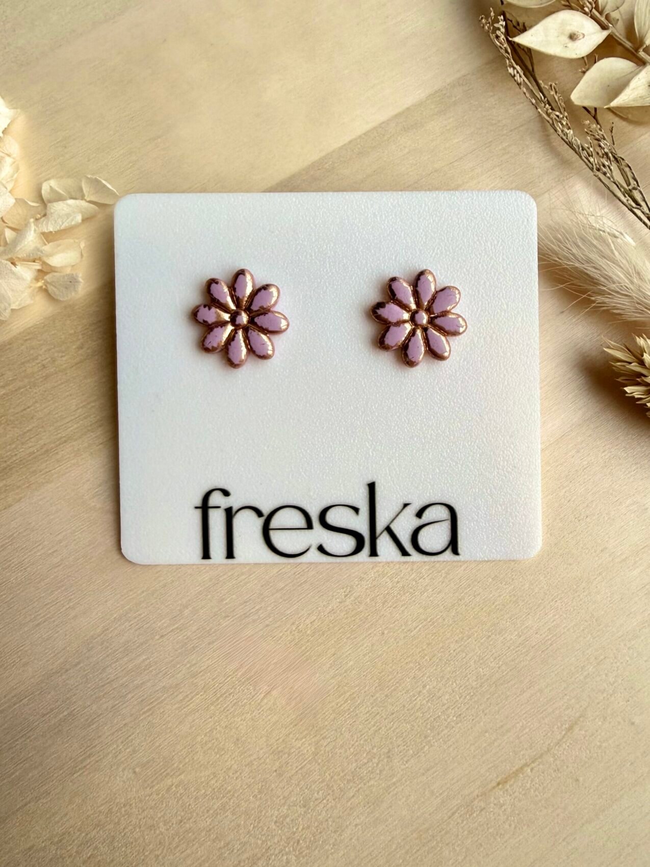 Kolczyki Stokrotki - brudny róż ze złotem