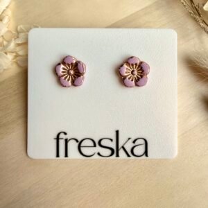 Kolczyki Kwiaty - brudny róż ze złotem