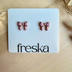 Kolczyki Kokardki ze złotem - brudny róż