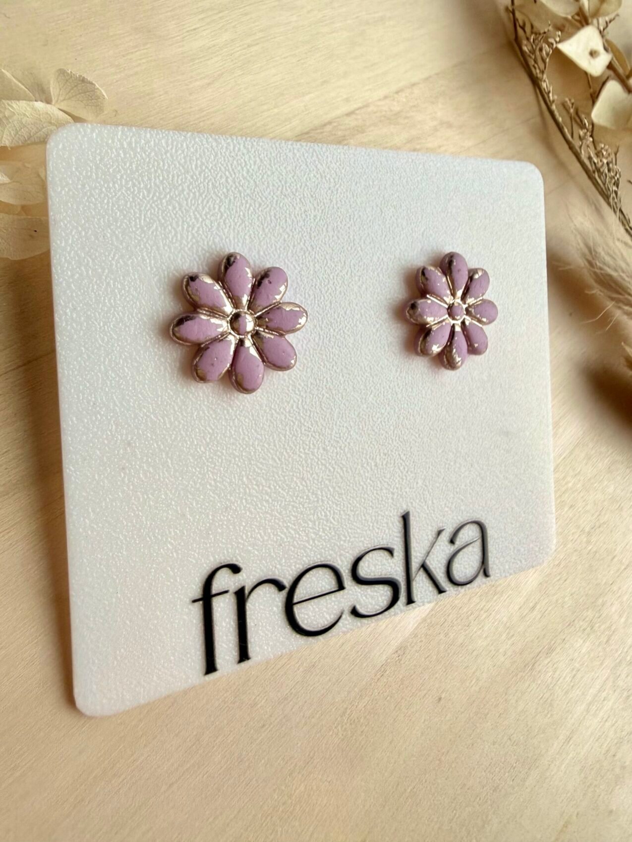 Kolczyki Stokrotki - brudny róż ze srebrem - obrazek 3