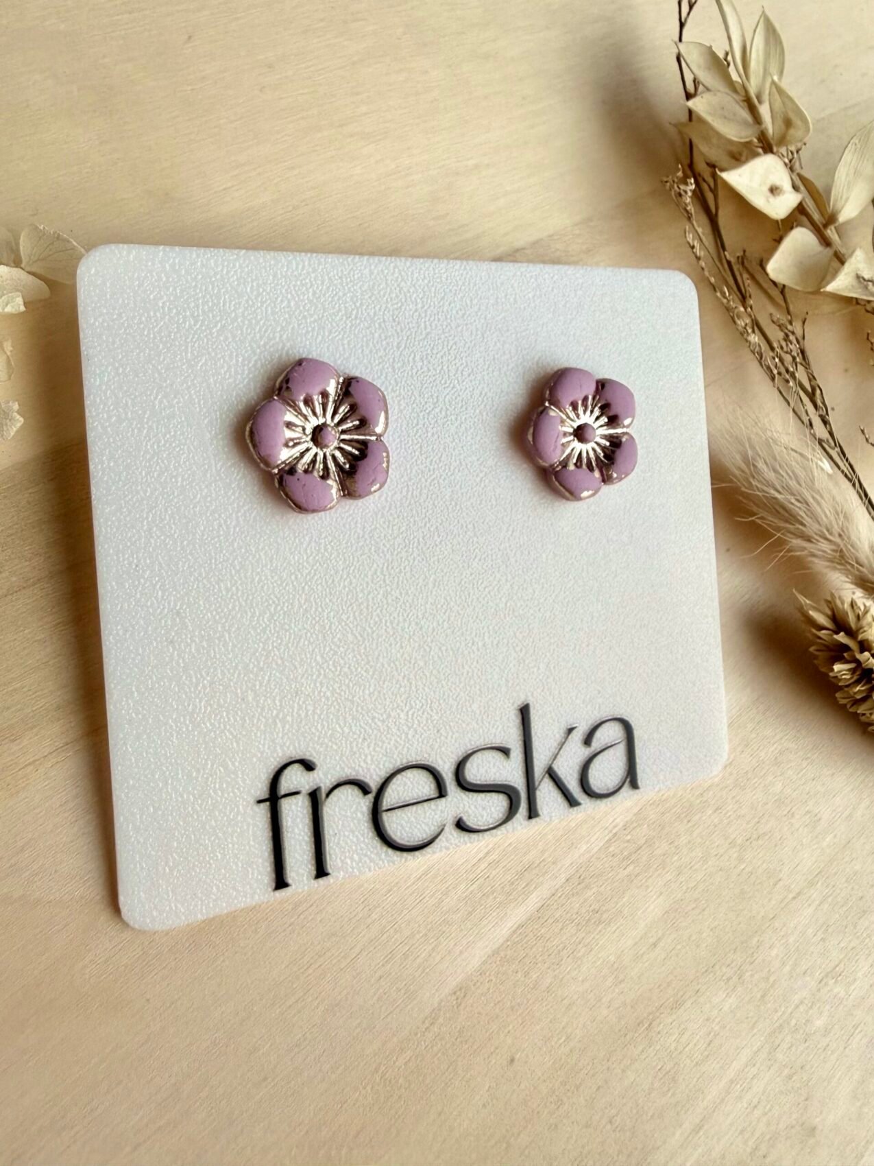 Kolczyki Kwiaty - brudny róż ze srebrem - obrazek 2