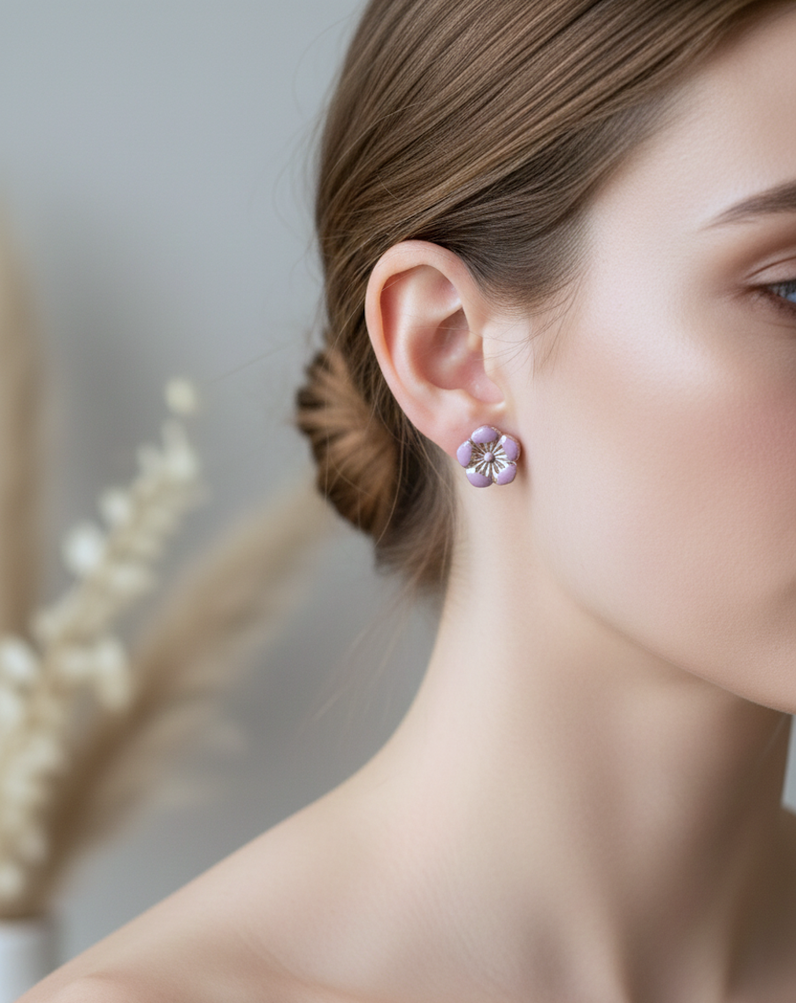 Kolczyki Kwiaty - brudny róż ze srebrem - obrazek 3