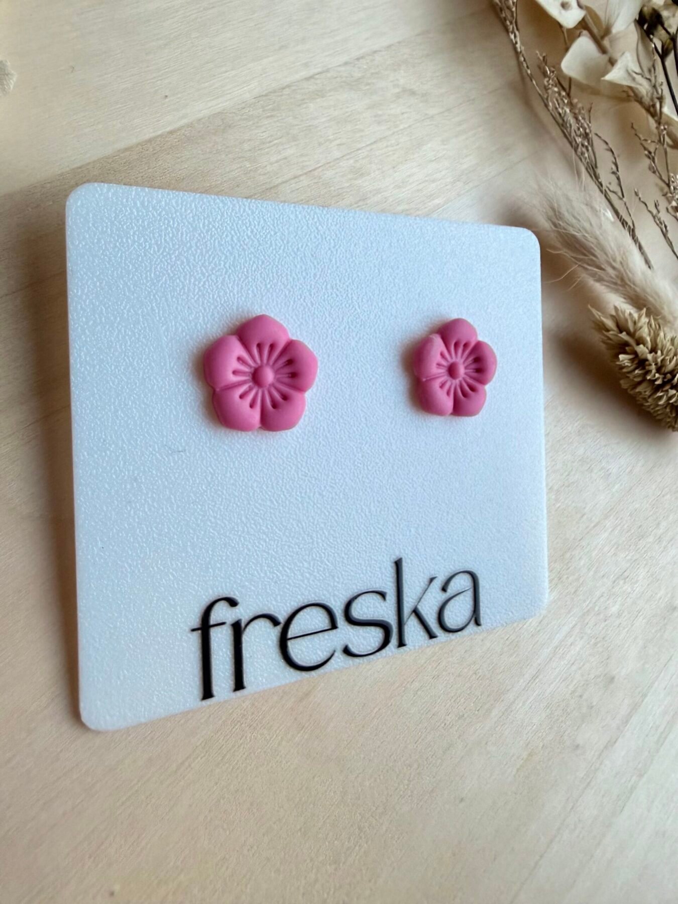 Kolczyki Kwiatki 5-płatkowe wiosenny róż - obrazek 2