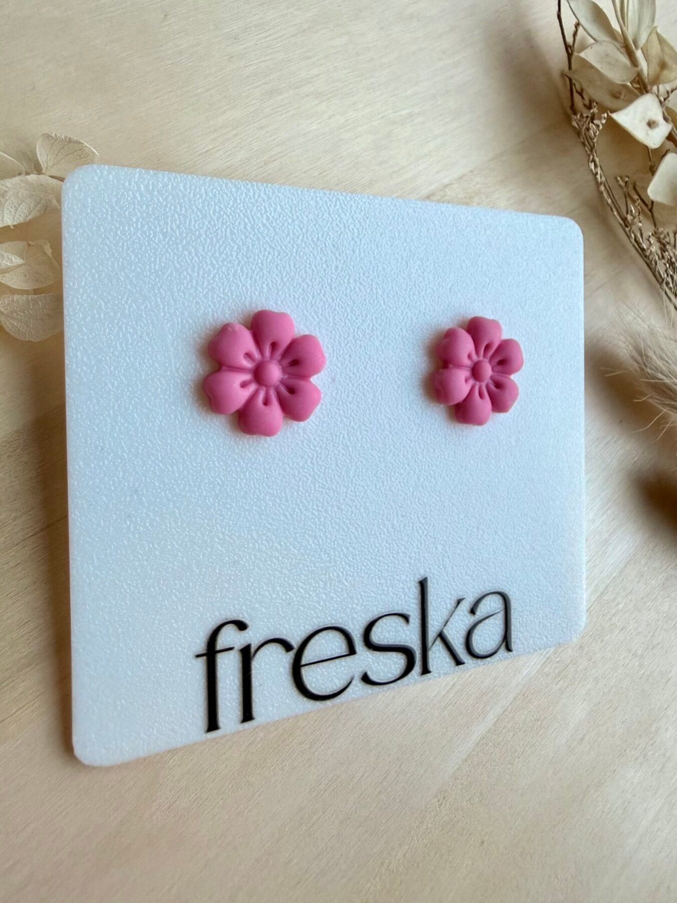 Kolczyki Kwiatki 6-płatkowe wiosenny róż - obrazek 2