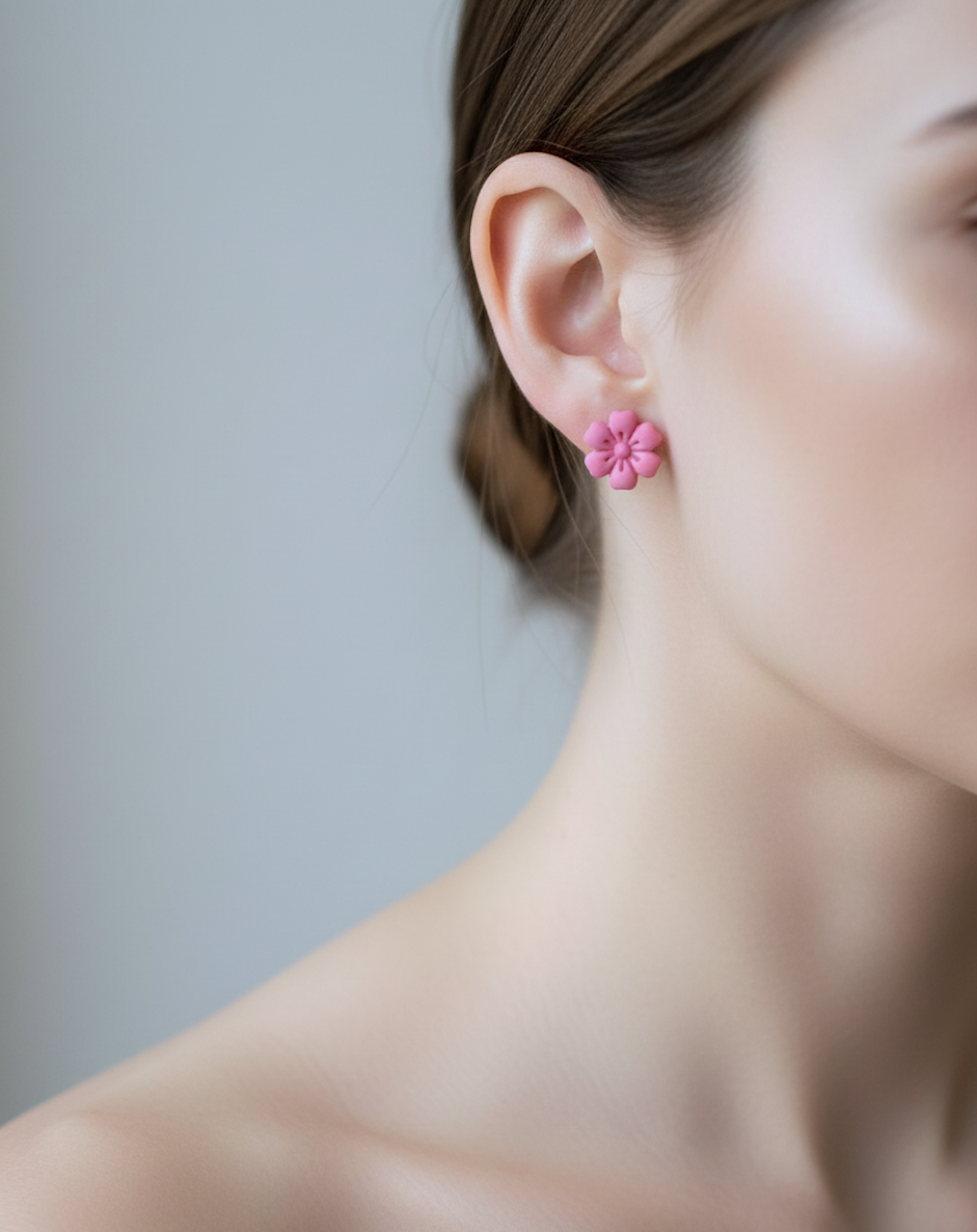 Kolczyki Kwiatki 6-płatkowe wiosenny róż - obrazek 3