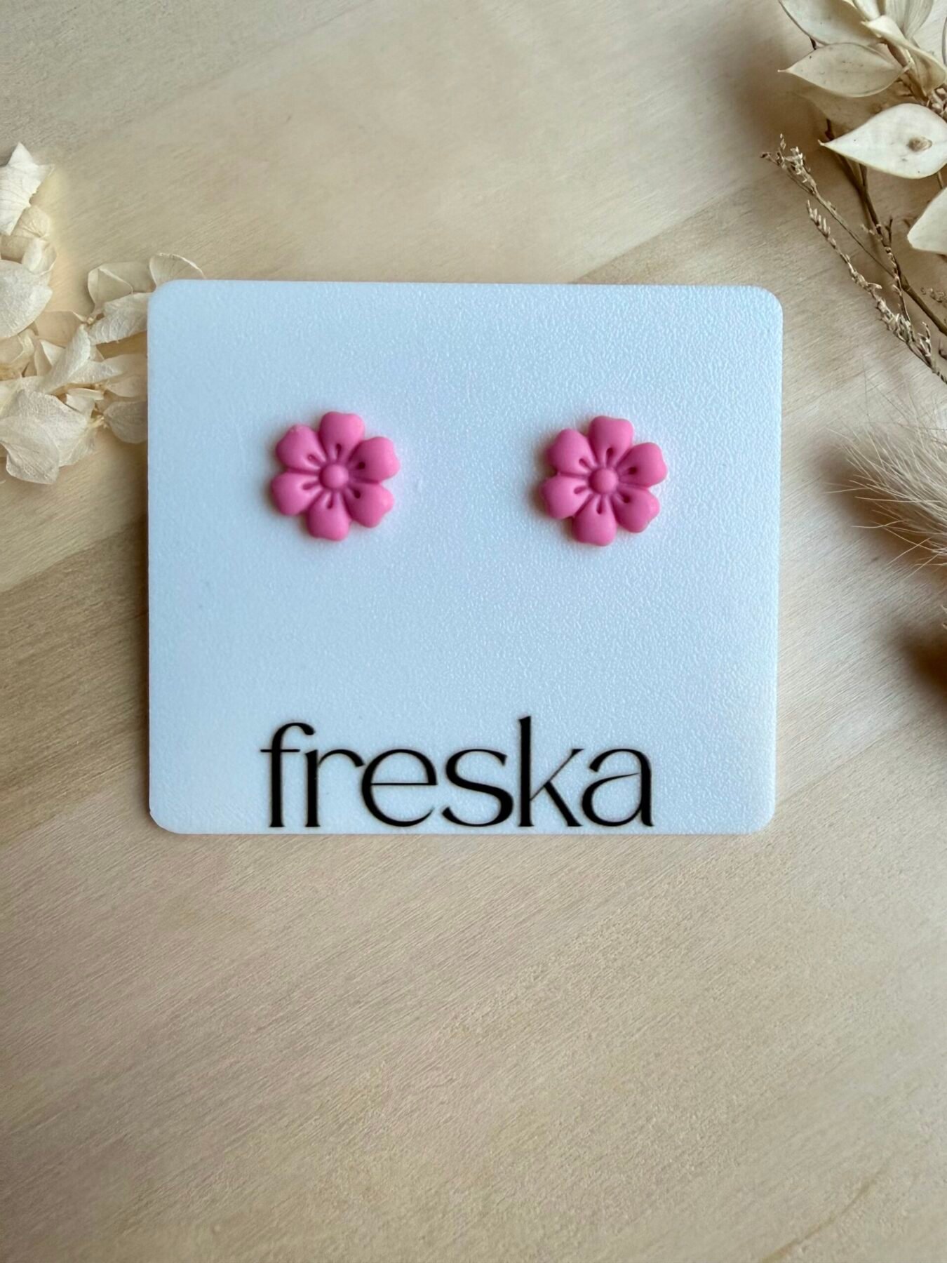 Kolczyki Kwiatki 6-płatkowe wiosenny róż