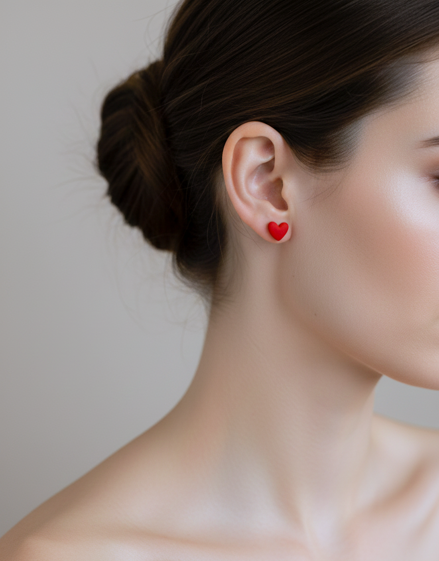 Kolczyki Serduszka matowe - czerwone - obrazek 3