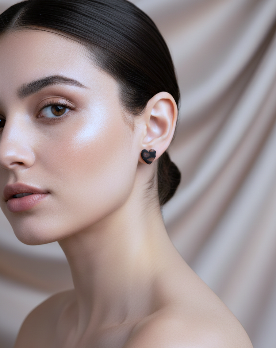 Kolczyki Serca - panterka ze złotem - obrazek 3