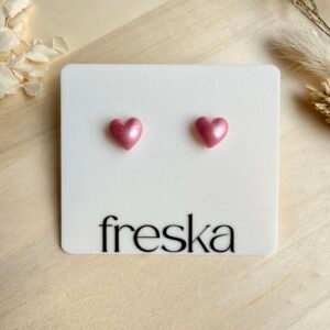 Kolczyki Serca 3D - perłowy róż