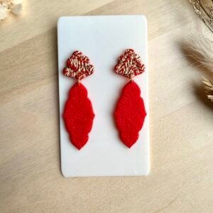 Kolczyki ornament roślinny - czerwone ze złotem